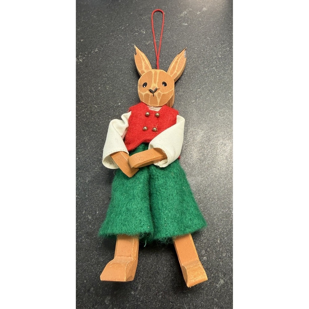 Lotte Sievers Hahn Wooden Bunny Ornament Germany Hand Carved 8"‎ Vintage